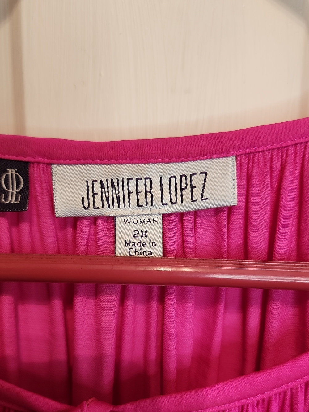 Jennifer Lopez JALO Hot Pink Tie-Neck V-neck Peasant Blouse Elastic Puffy Sleeve - Picture 2 of 12
